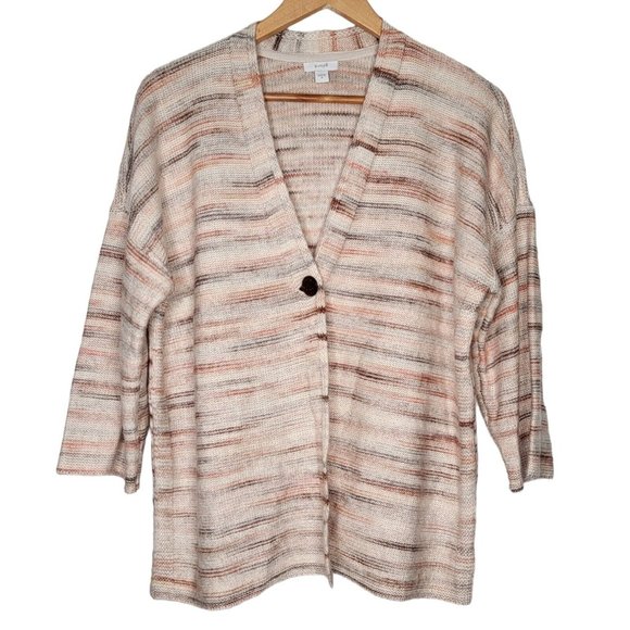 PureJill J. Jill Medium Cream Striped One Button Women's‎ Cardigan Sweater - Picture 1 of 5